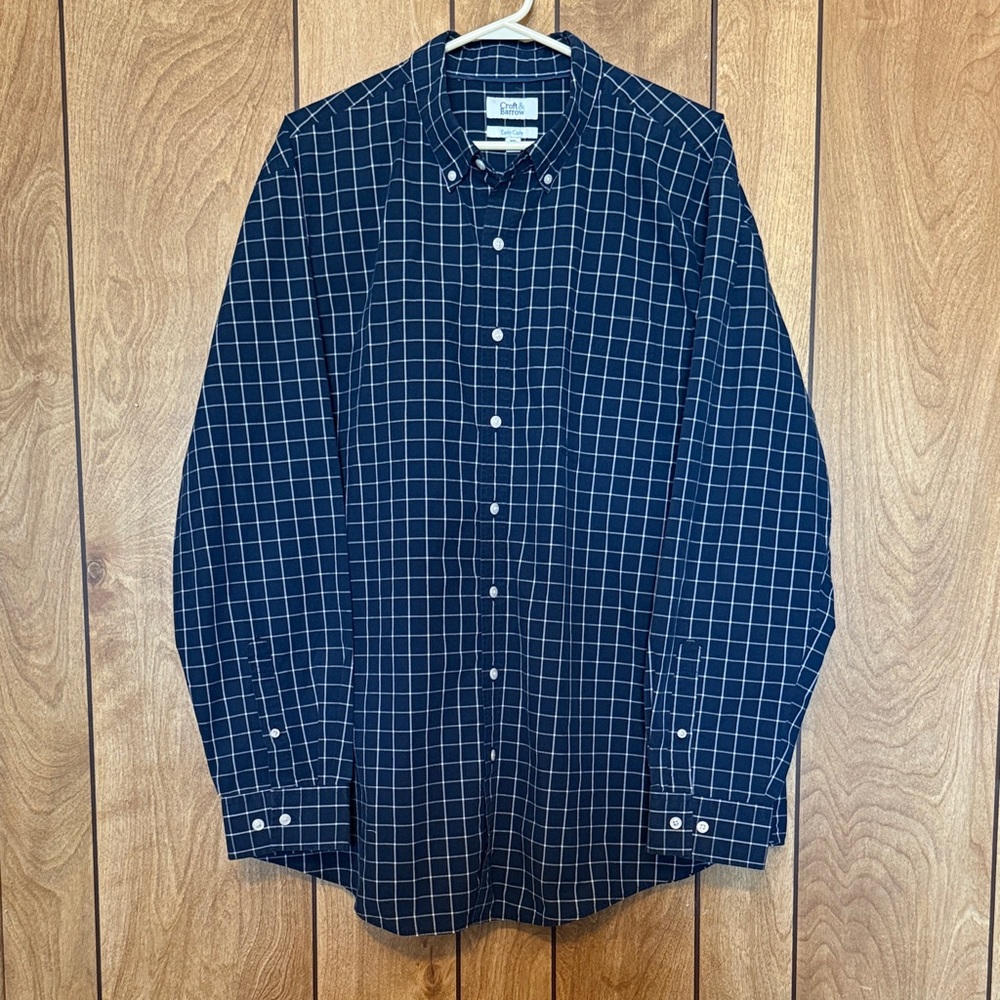 Croft & Barrow Easy Care Navy & White Plaid Button Down Shirt Men’s Size XXL
